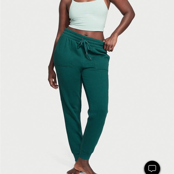 2Pc Warm M VICTORIA'S SECRET Cotton Fleece High Rise Jogger+Hoodie Deepest Green - Picture 2 of 9